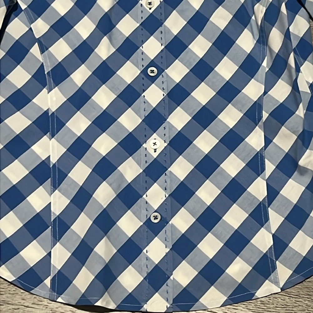 Faconnable Blue White Gingham Fitted Button Down … - image 5